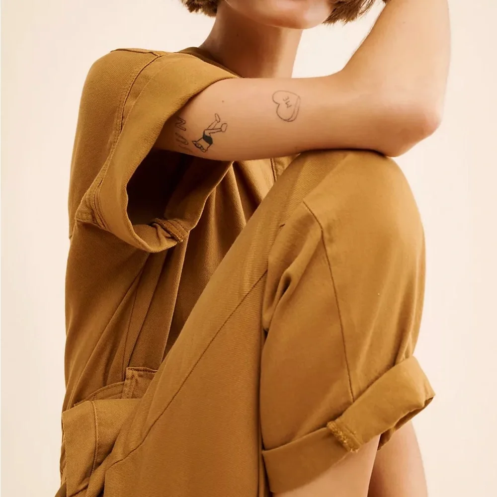 Anthropologie Tan Short-Sleeve Jumpsuit - Picture 2 of 6